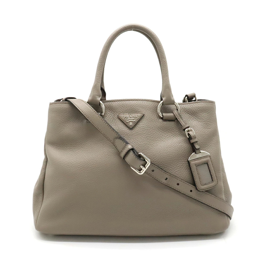 Prada Tote Bag 2way Crossbody Leather Greige Gray